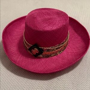 Chic Fuchsia Women's Hat with Gold Detailing